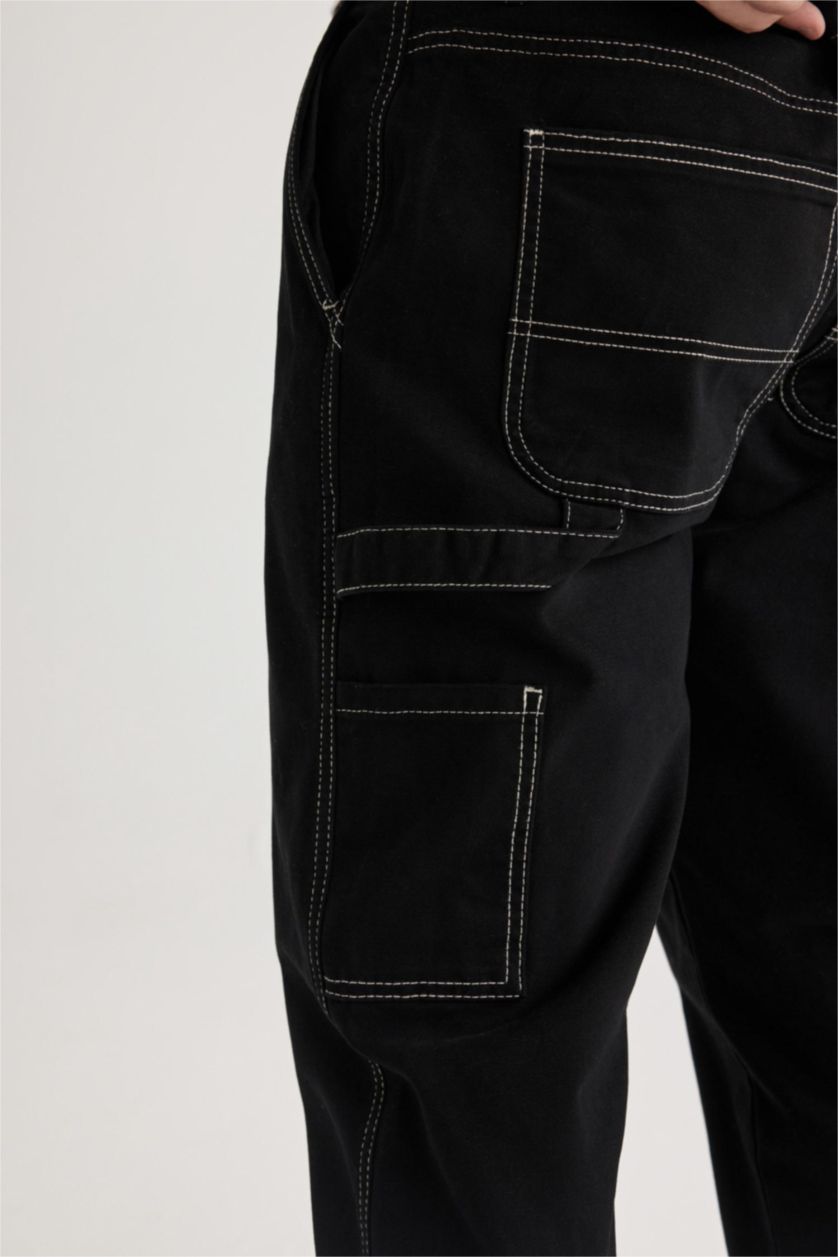 MAN Black Wide Leg Fit Normal Waist Trousers