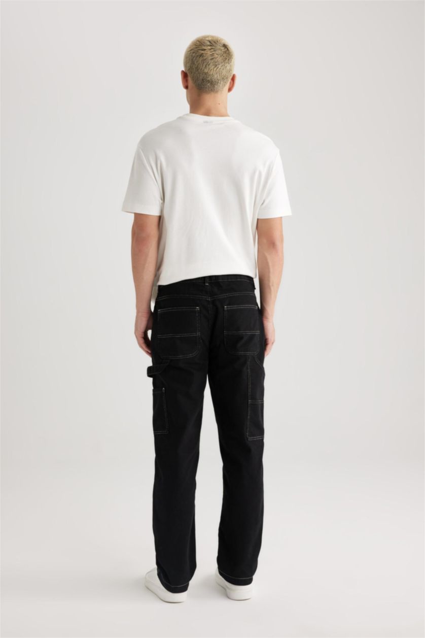 MAN Black Wide Leg Fit Normal Waist Trousers