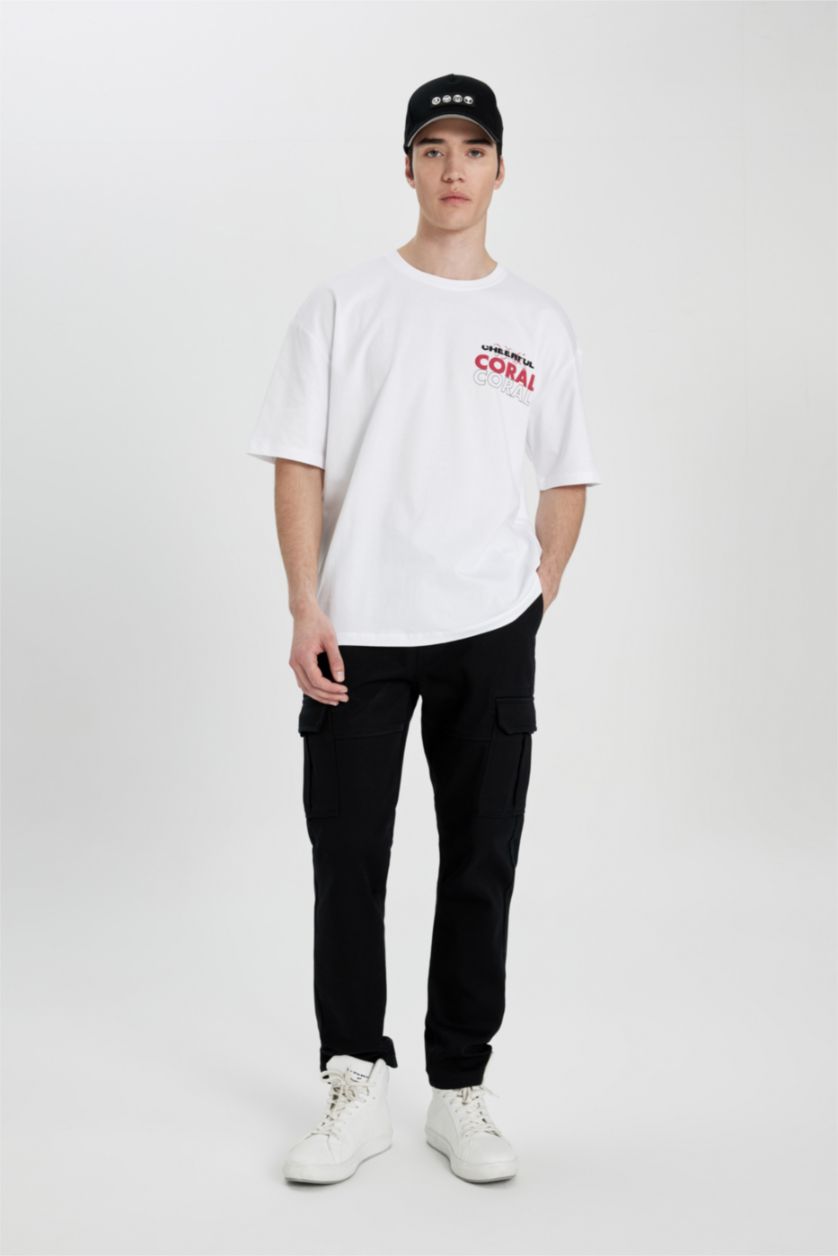 Man White Oversize Crew Neck Back Printed T-Shirt