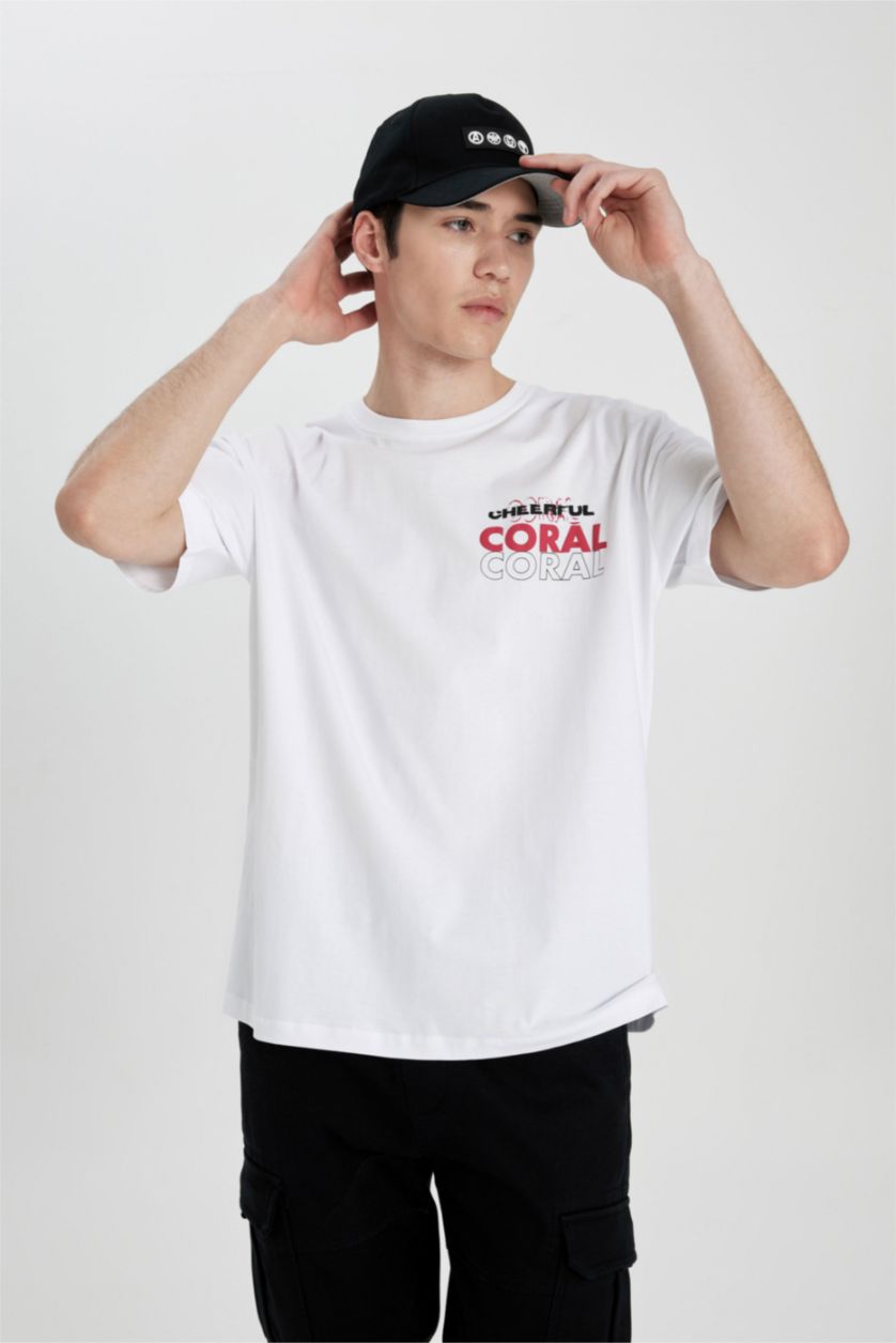 Man White Oversize Crew Neck Back Printed T-Shirt