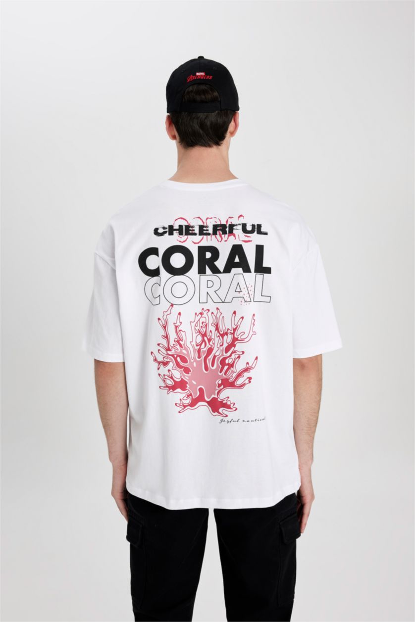 Man White Oversize Crew Neck Back Printed T-Shirt