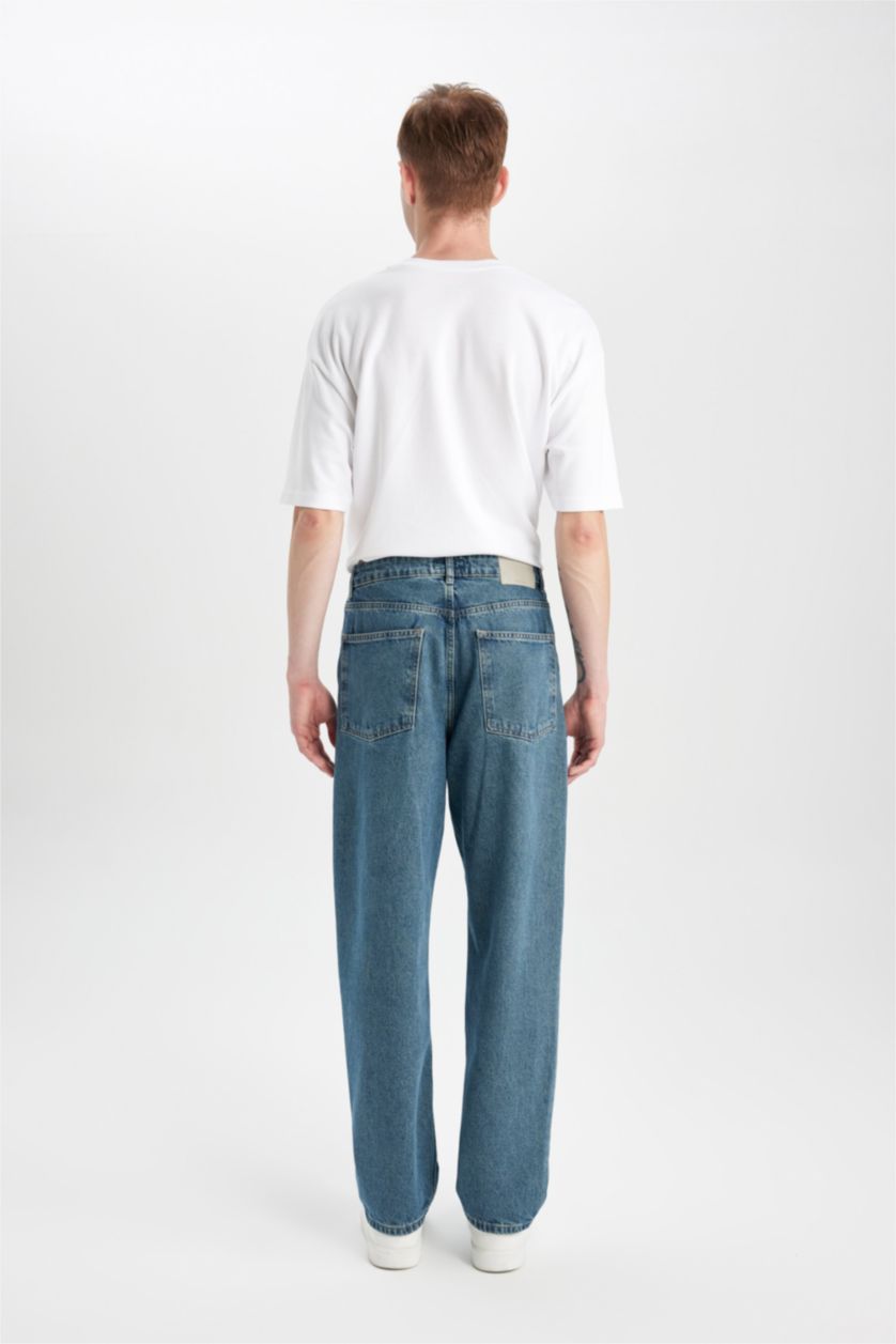 Man Dark Green Baggy Fit Wide Leg Denim Trousers