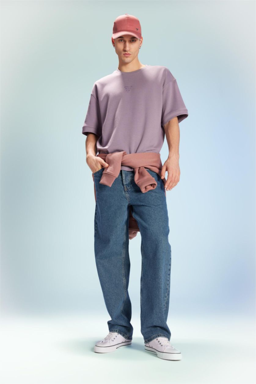 Man Dark Green Baggy Fit Wide Leg Denim Trousers