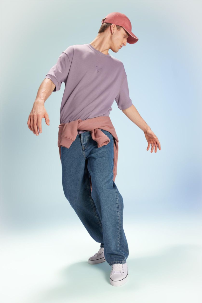 Man Dark Green Baggy Fit Wide Leg Denim Trousers