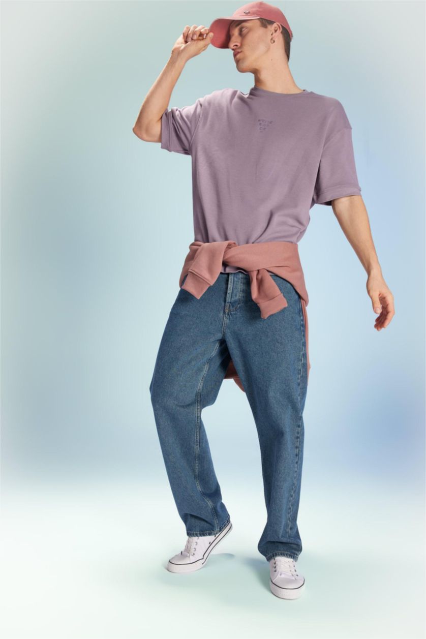 Man Dark Green Baggy Fit Wide Leg Denim Trousers