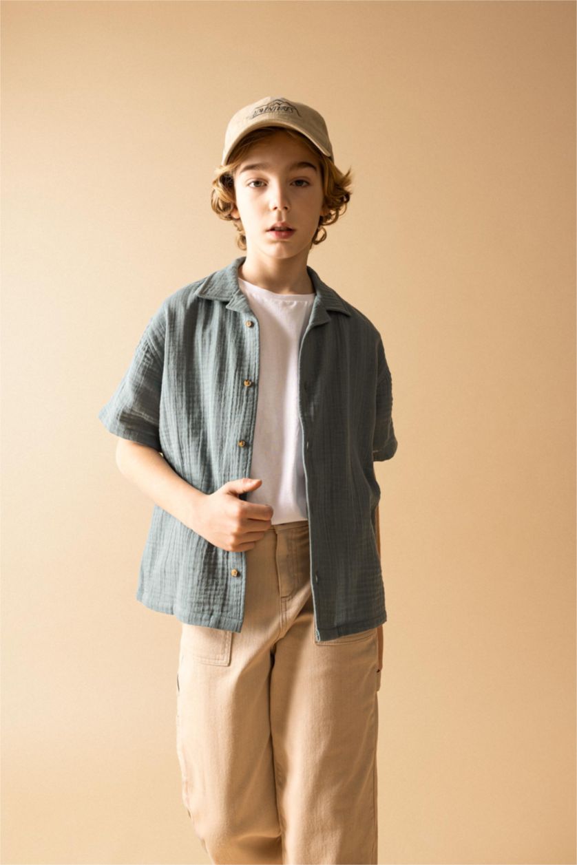 Мальчики и подростки Зеленый Рубашка оверсайз с коротким рукавом для мальчиков