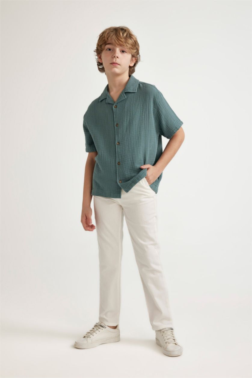 Мальчики и подростки Зеленый Рубашка оверсайз с коротким рукавом для мальчиков