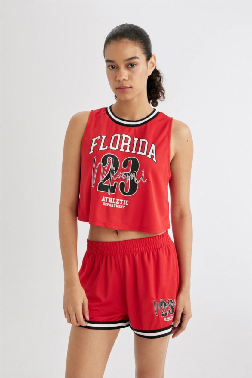 WOMAN Red DeFactoFit Crew Neck Printed Crop Top