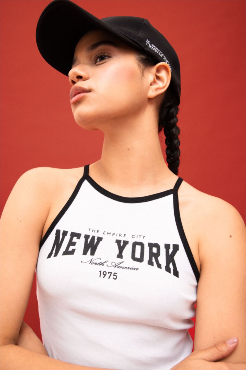 WOMAN White DeFactoFit Crew Neck Ribbed Crop Top