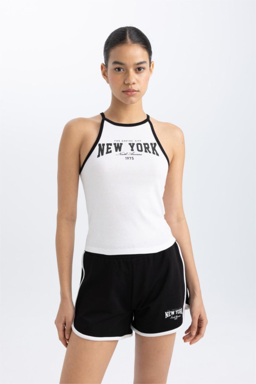 WOMAN White DeFactoFit Crew Neck Ribbed Crop Top