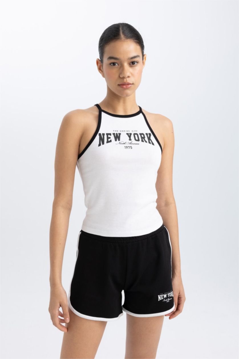 WOMAN White DeFactoFit Crew Neck Ribbed Crop Top
