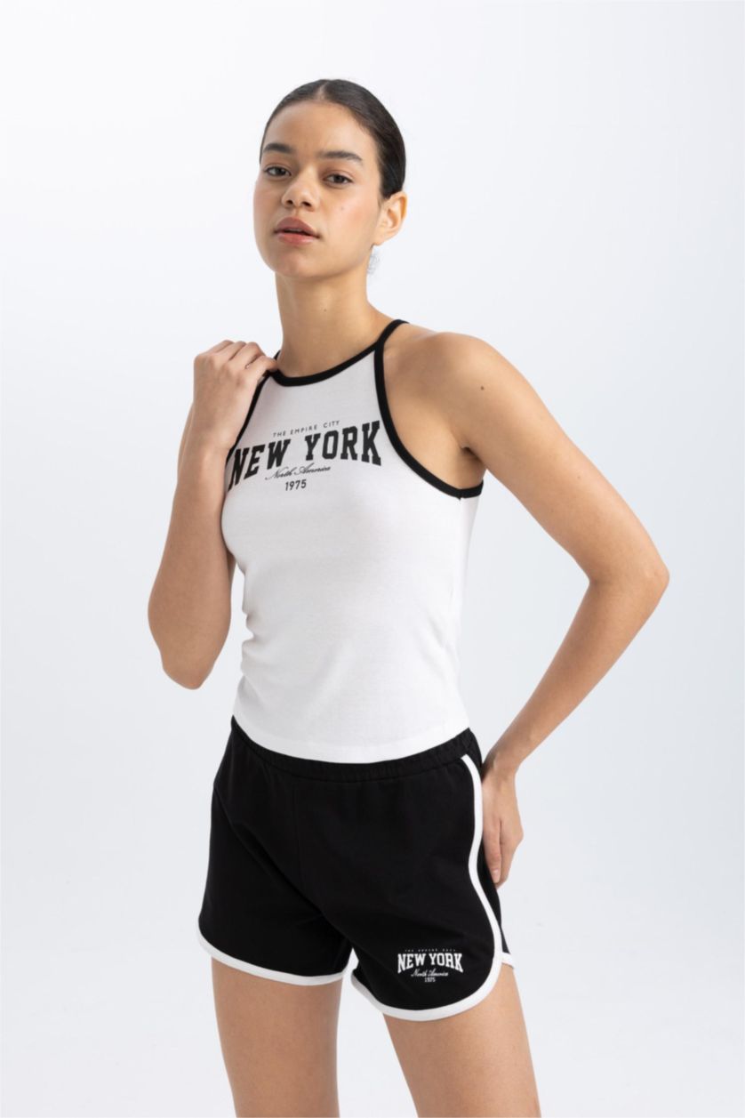 WOMAN White DeFactoFit Crew Neck Ribbed Crop Top