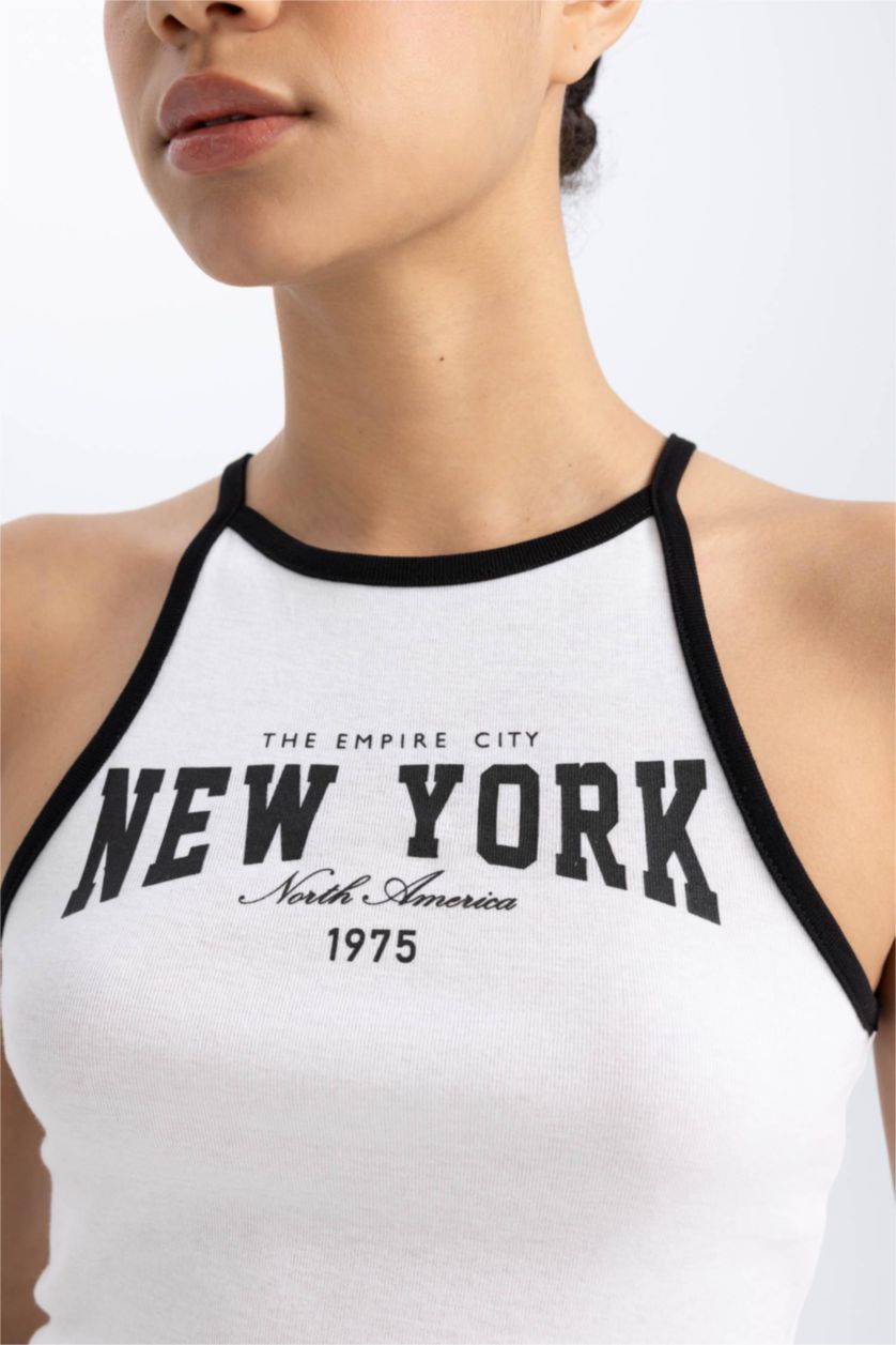 WOMAN White DeFactoFit Crew Neck Ribbed Crop Top