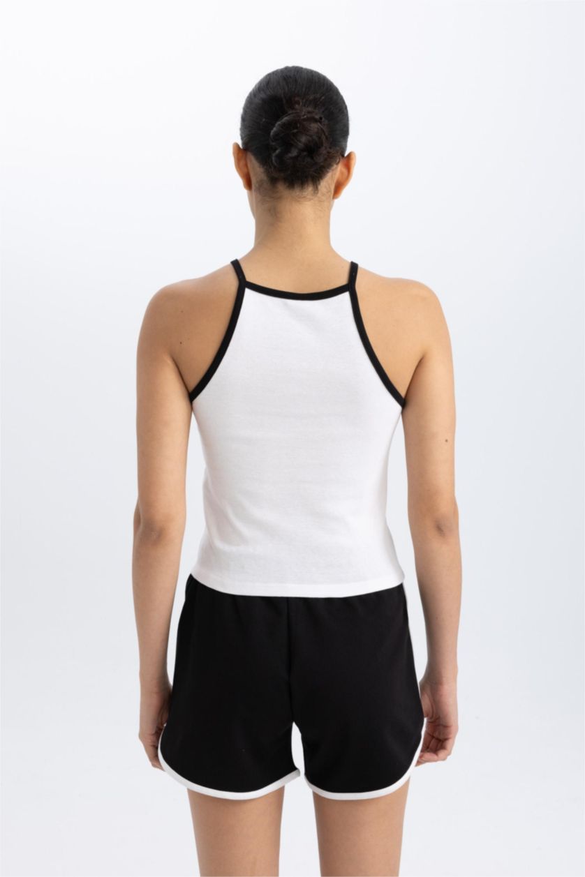 WOMAN White DeFactoFit Crew Neck Ribbed Crop Top