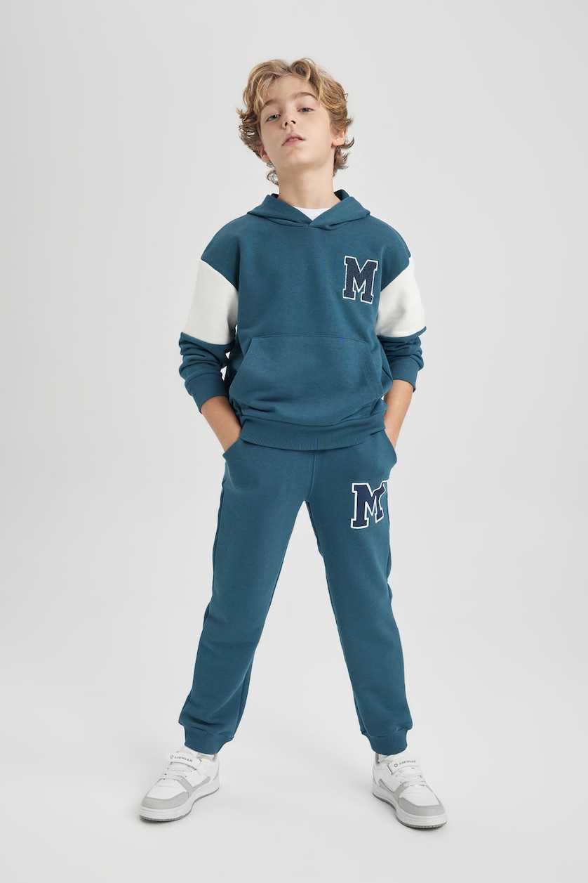 Erkek Çocuk - Genç Erkek İndigo Erkek Çocuk Oversize Geniş Kalıp Baskılı Kapüşonlu Sweatshirt
