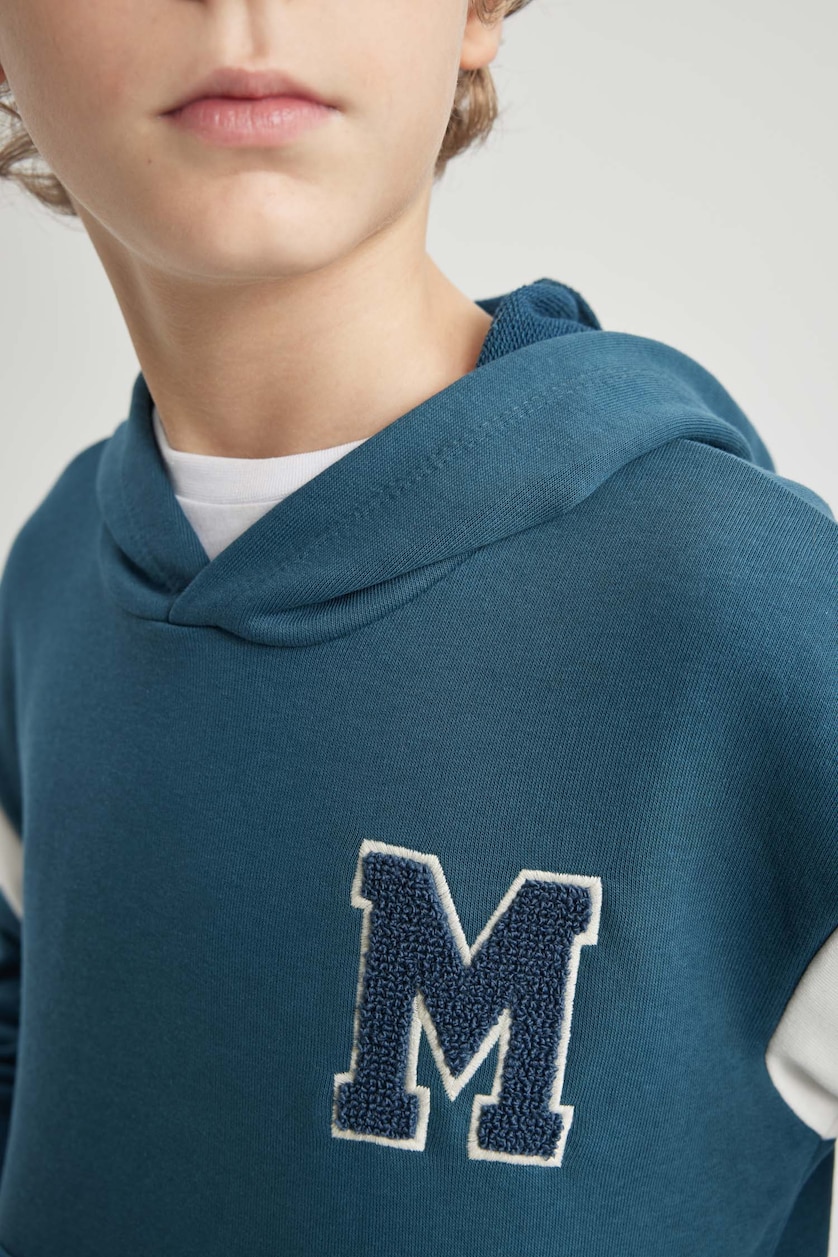 Erkek Çocuk - Genç Erkek İndigo Erkek Çocuk Oversize Geniş Kalıp Baskılı Kapüşonlu Sweatshirt