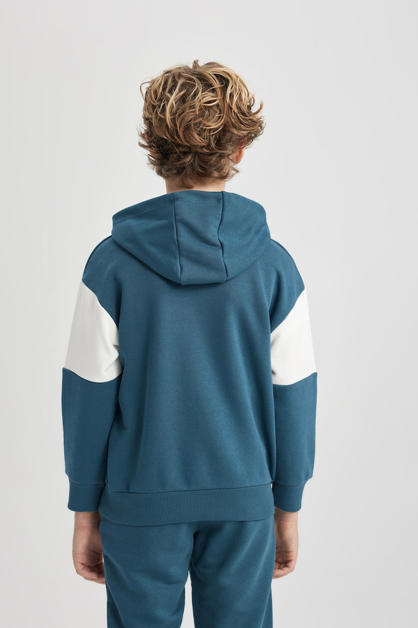 Erkek Çocuk - Genç Erkek İndigo Erkek Çocuk Oversize Geniş Kalıp Baskılı Kapüşonlu Sweatshirt