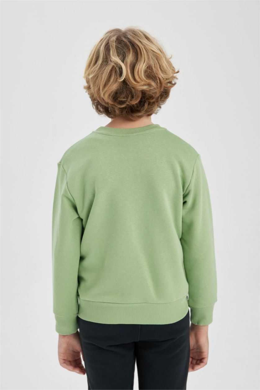 Erkek Çocuk - Genç Erkek Yeşil Erkek Çocuk Baskılı Bisiklet Yaka Kalın Sweatshirt