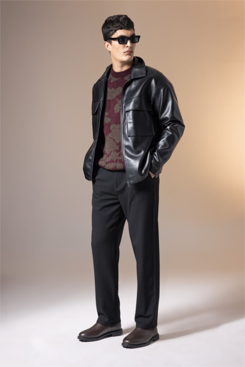 Man Black Regular Fit Trousers
