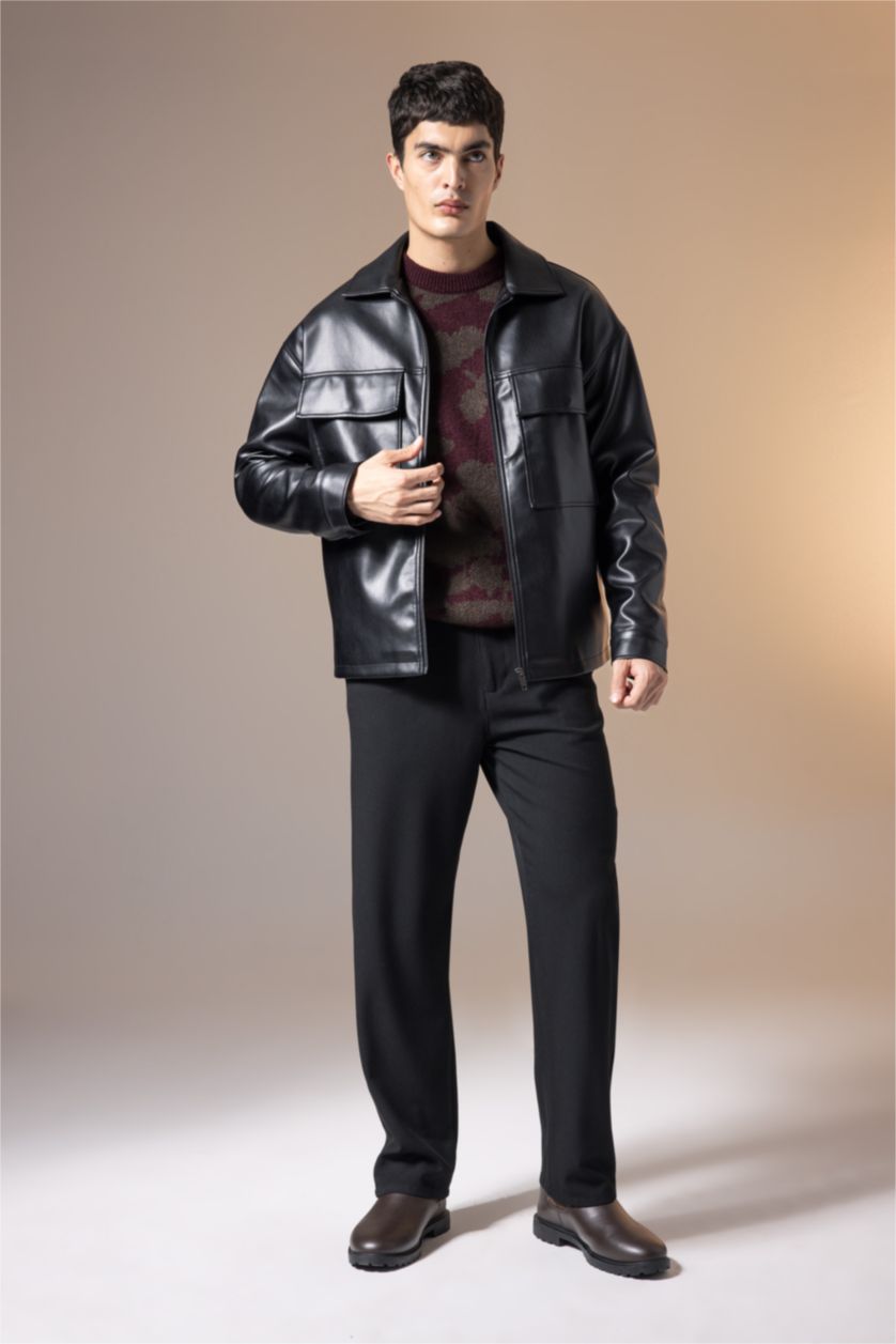 Man Black Regular Fit Trousers