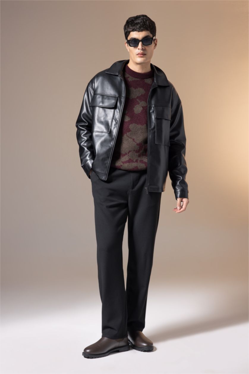 Man Black Regular Fit Trousers