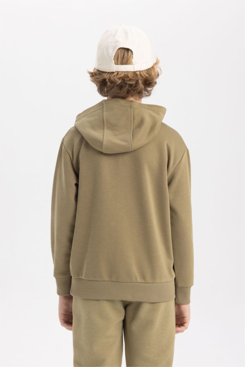 Boys & Teens Khaki Boy Hooded Printed Thick Sweatshirt