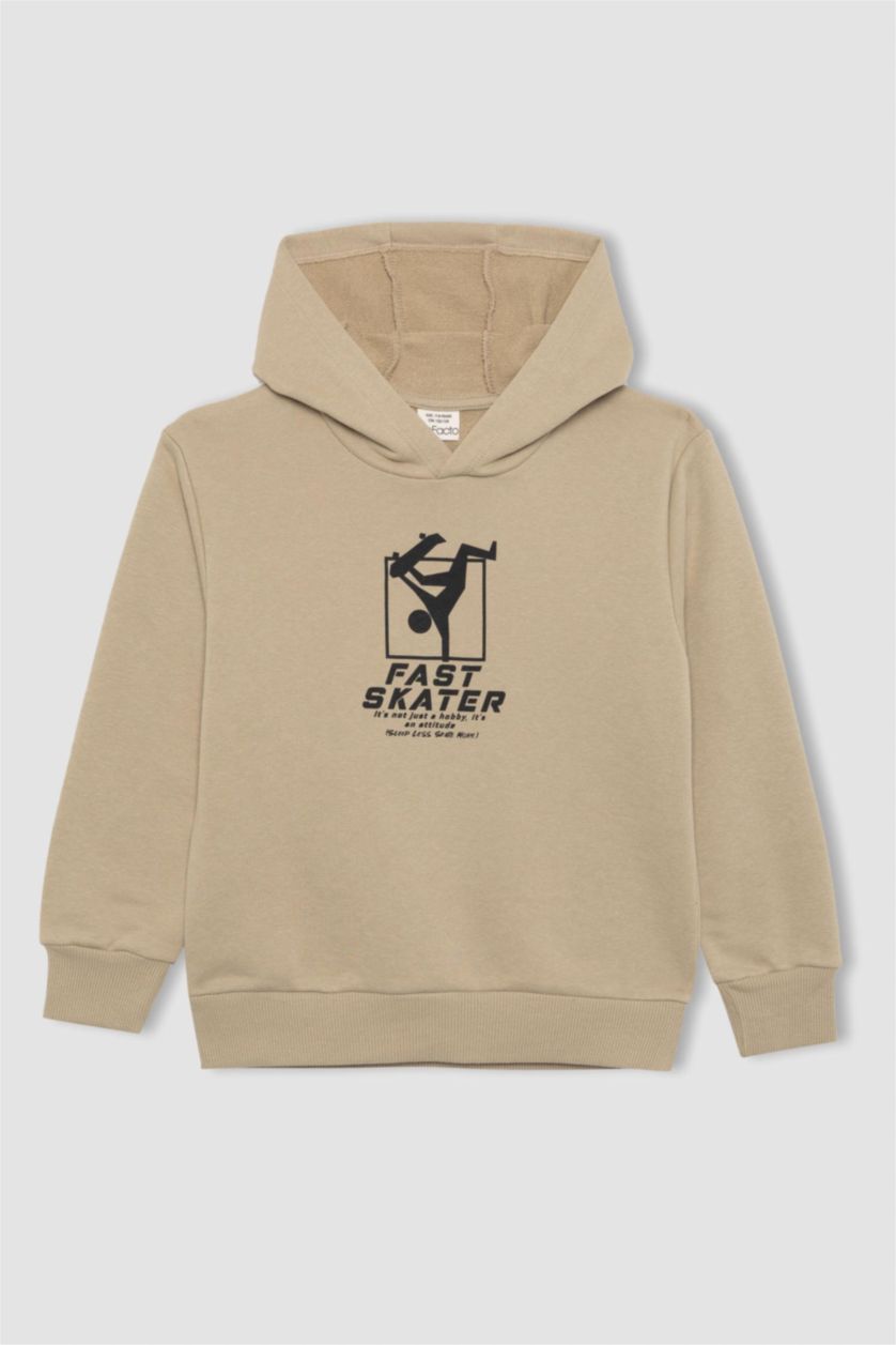 Erkek Çocuk - Genç Erkek Bej Erkek Çocuk Baskılı Kapüşonlu Sweatshirt
