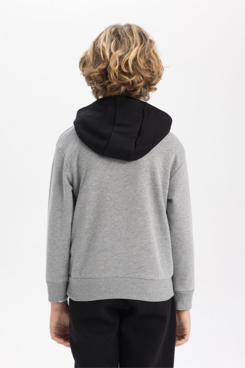 أولاد ميلانج رمادي داكن سويت شيرت ولادي قماش سميك بغطاء للرأس