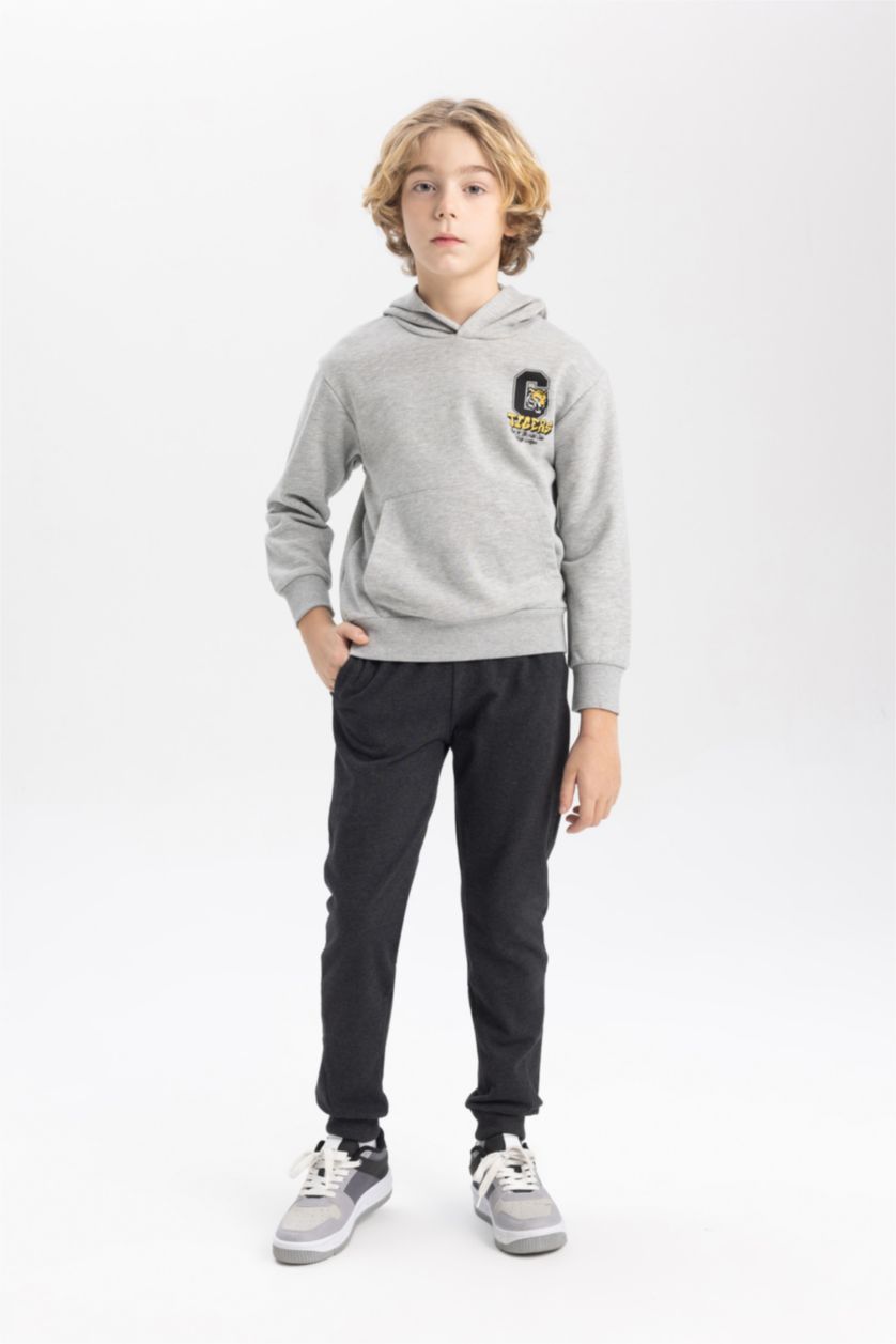 أولاد ميلانج رمادي سويت شيرت ولادي قماش سميك بغطاء للرأس