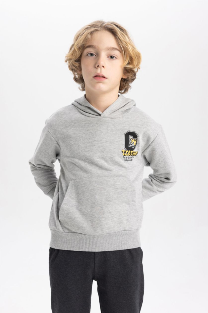 أولاد ميلانج رمادي سويت شيرت ولادي قماش سميك بغطاء للرأس