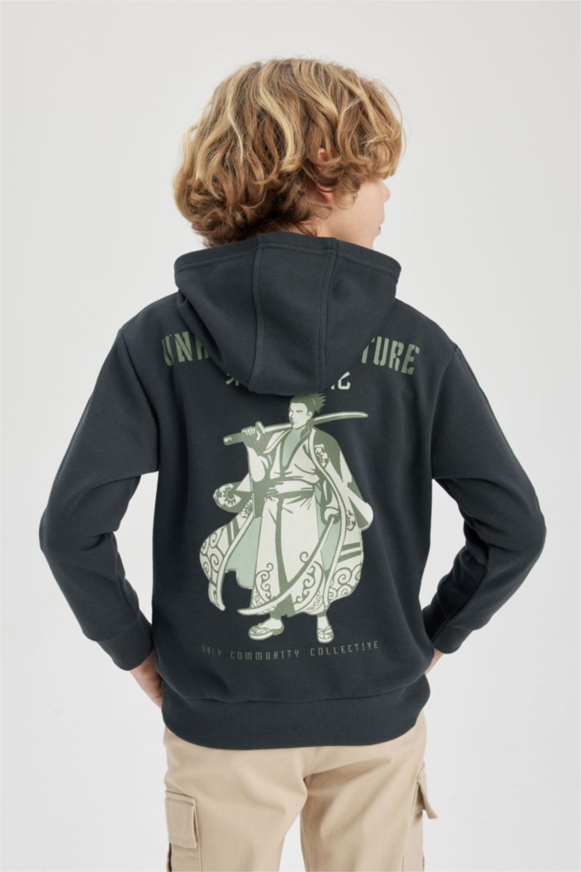 Young Boys - Teen Boys Anthracite Boy Back Printed Hooded Sweatshirt