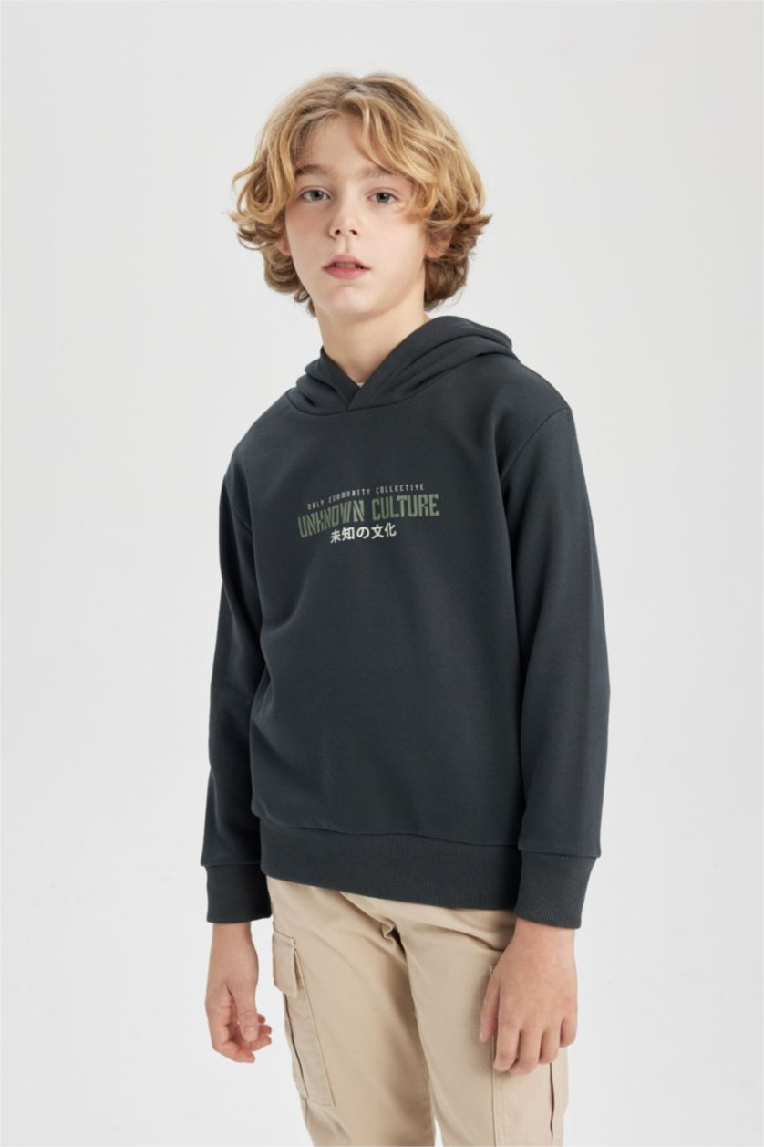 Young Boys - Teen Boys Anthracite Boy Back Printed Hooded Sweatshirt