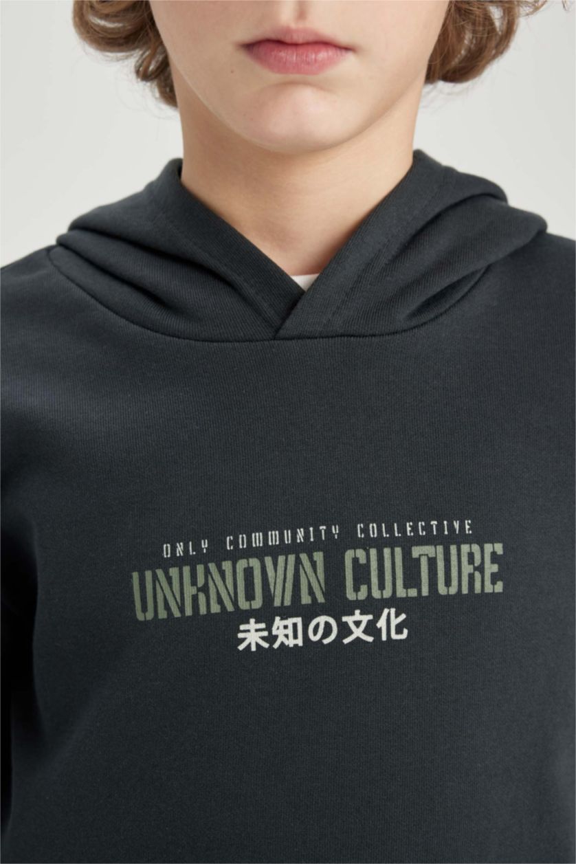 Young Boys - Teen Boys Anthracite Boy Back Printed Hooded Sweatshirt