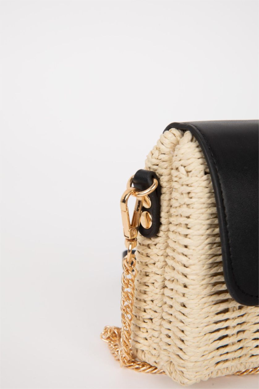 Kadın Siyah Kadın Uzun Askılı Hasır Çapraz Çanta