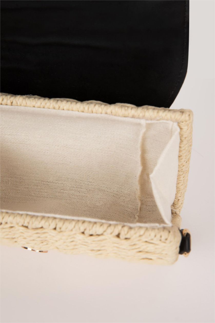 Kadın Siyah Kadın Uzun Askılı Hasır Çapraz Çanta