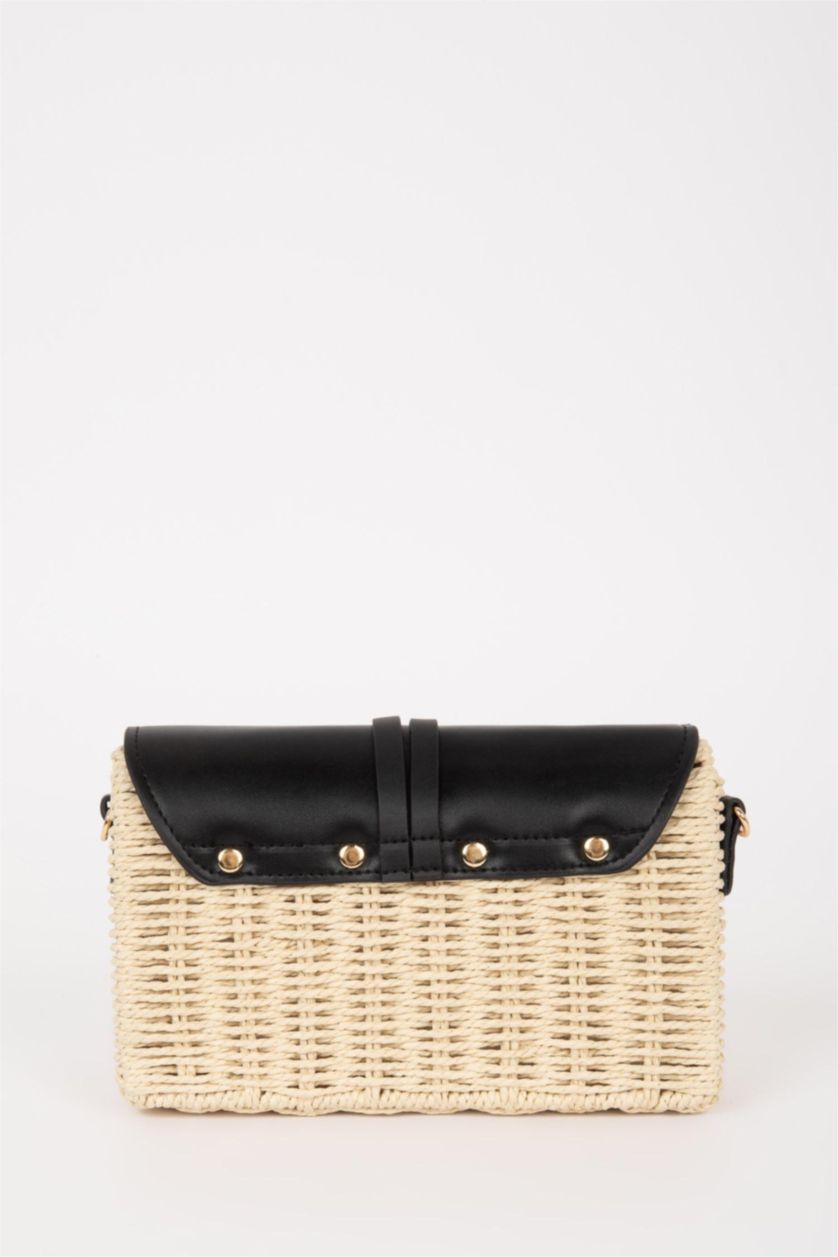 Kadın Siyah Kadın Uzun Askılı Hasır Çapraz Çanta