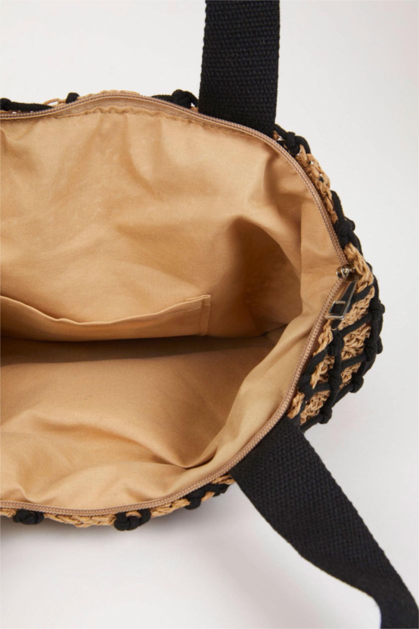 Kadın Koyu Kum Kadın Hasır Çapraz Çanta