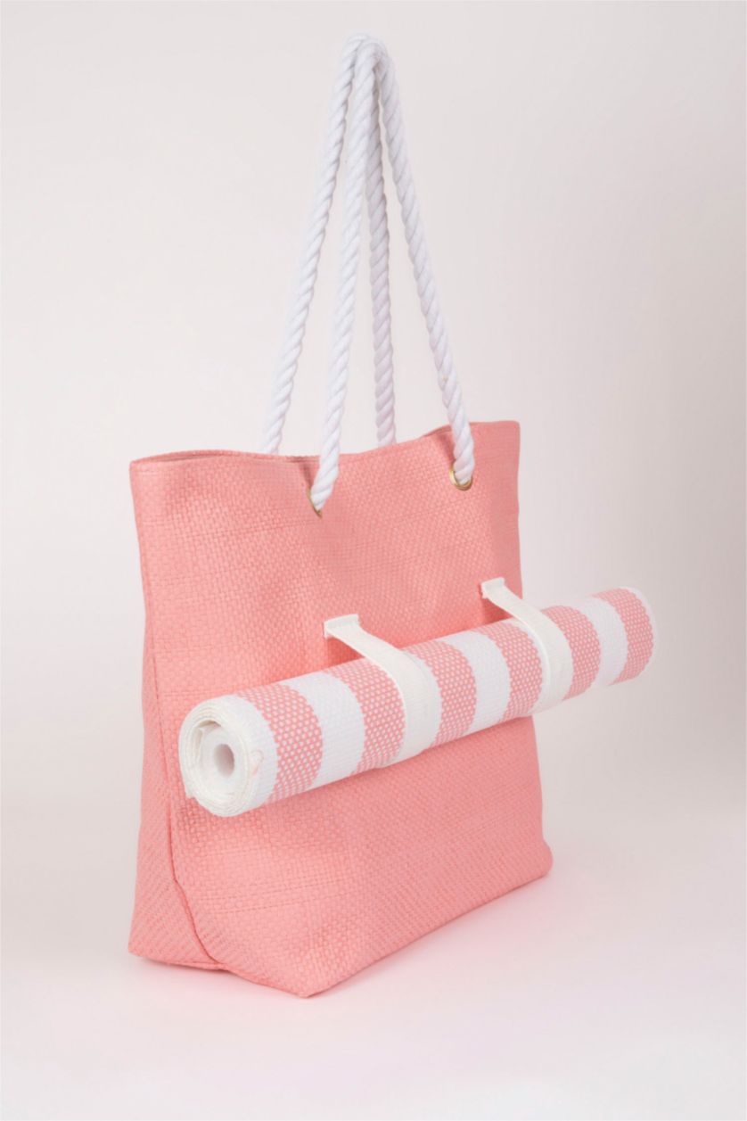 Kadın Pembe Kadın Hasır Plaj Çantası