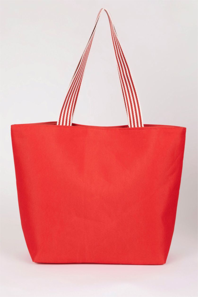 Kadın Kırmızı Kadın Balık Desenli Kanvas El Çantası