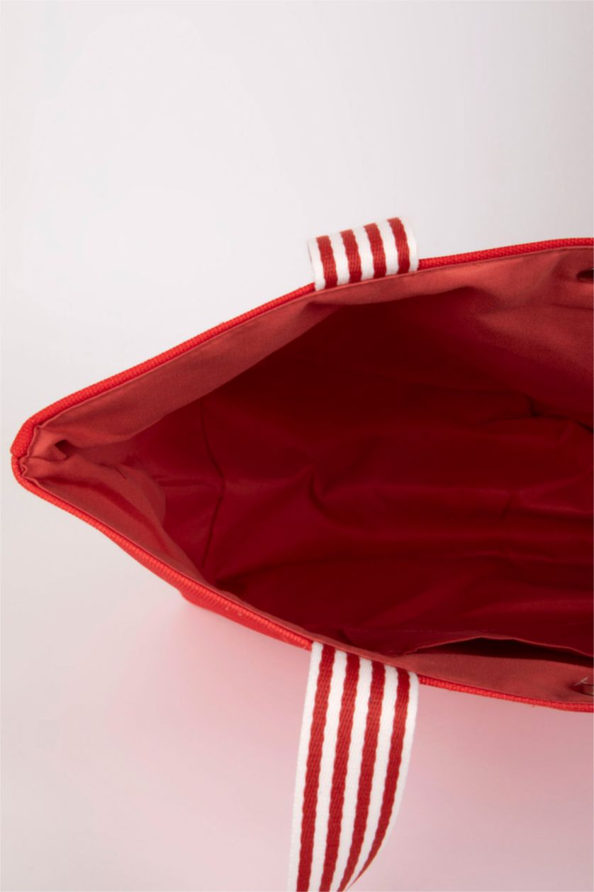 Kadın Kırmızı Kadın Balık Desenli Kanvas El Çantası