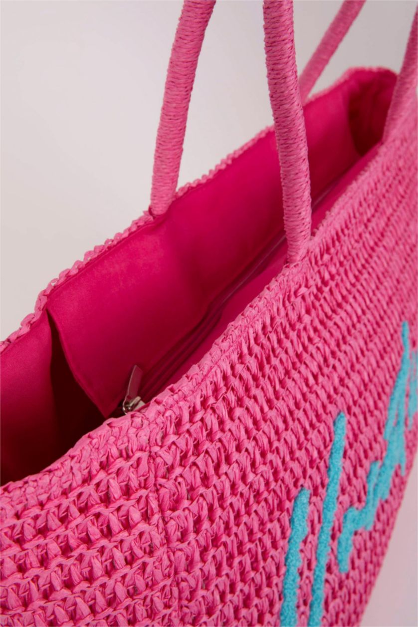 Kadın Pembe Kadın Hasır Omuz Çantası