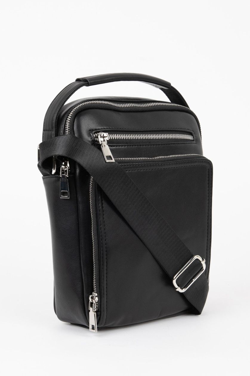 Erkek Siyah Erkek Suni Deri Çapraz Çanta