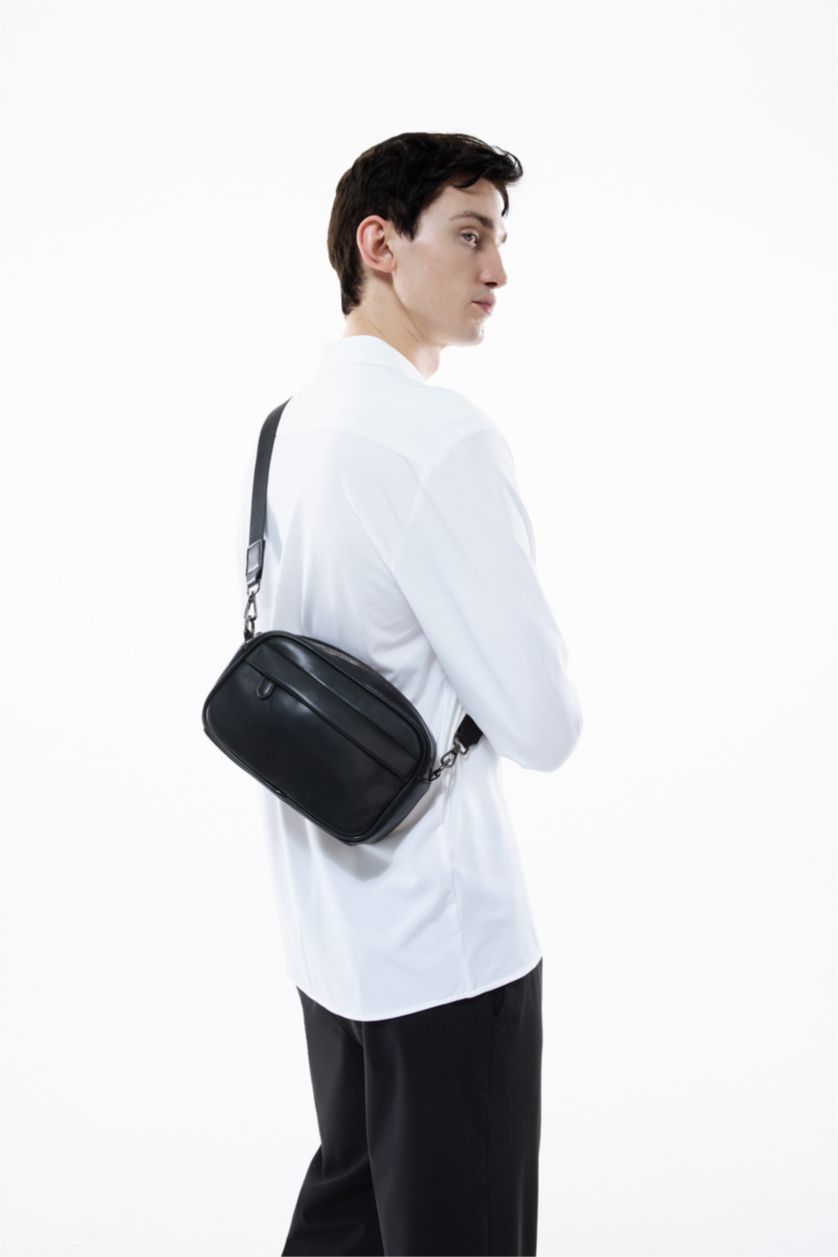 MAN Black Man Faux Leather Crossbody Bag