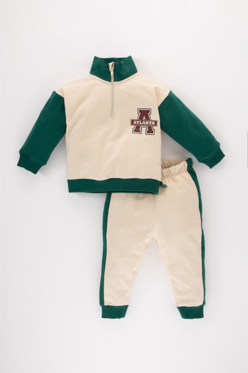 BABY BOY Beige 2 piece Regular Fit High Neck Slogan Set