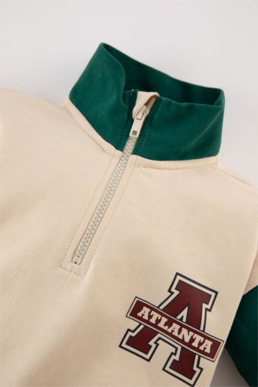 BABY BOY Beige 2 piece Regular Fit High Neck Slogan Set