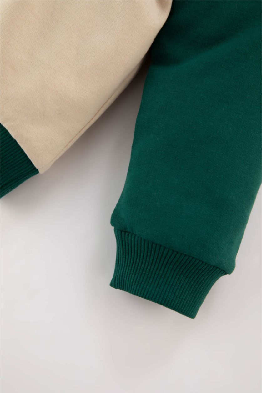 BABY BOY Beige 2 piece Regular Fit High Neck Slogan Set