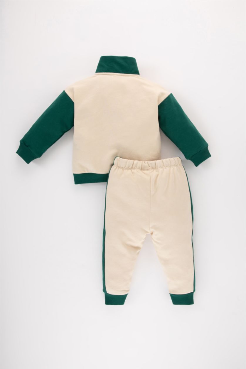 BABY BOY Beige 2 piece Regular Fit High Neck Slogan Set