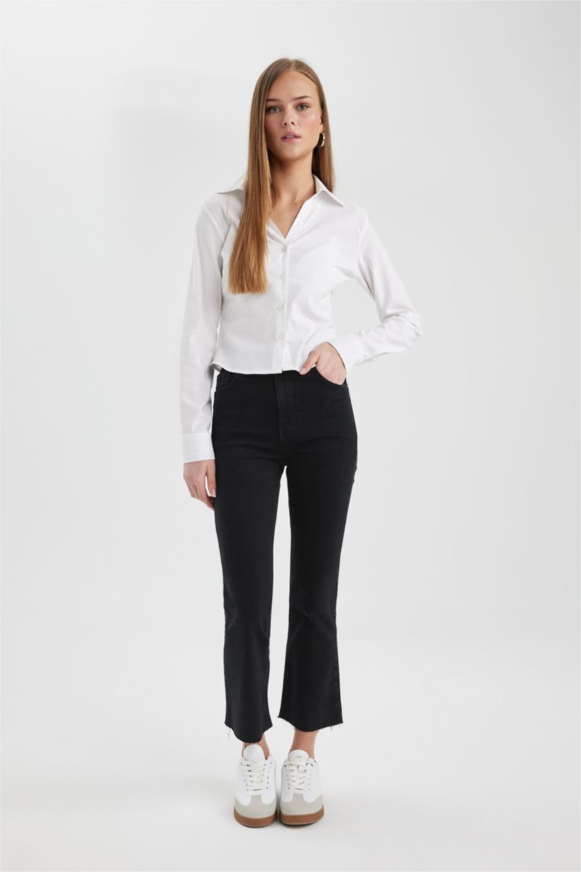 WOMAN Black Flare Fit High Waist Ankle Length Crop Jeans