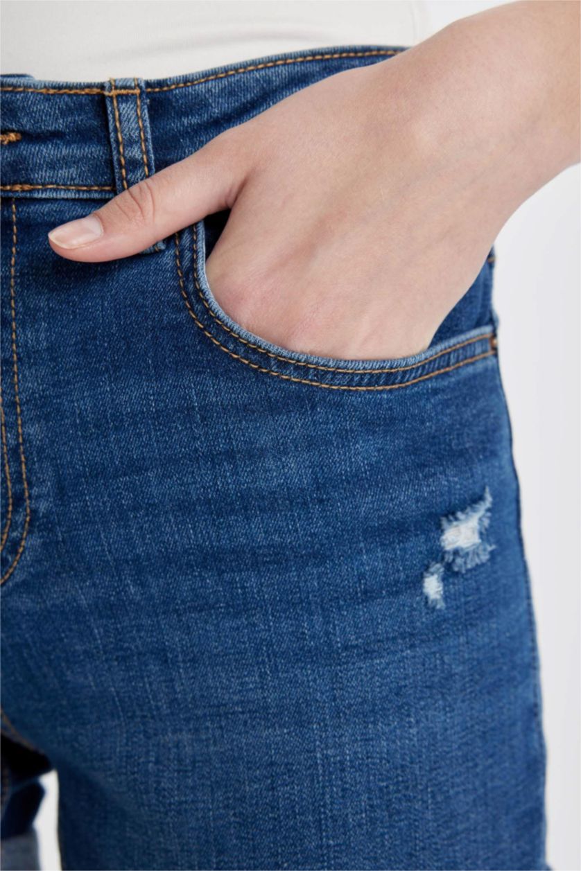 نساء أزرق غامق شورت جينز بخصر عالي