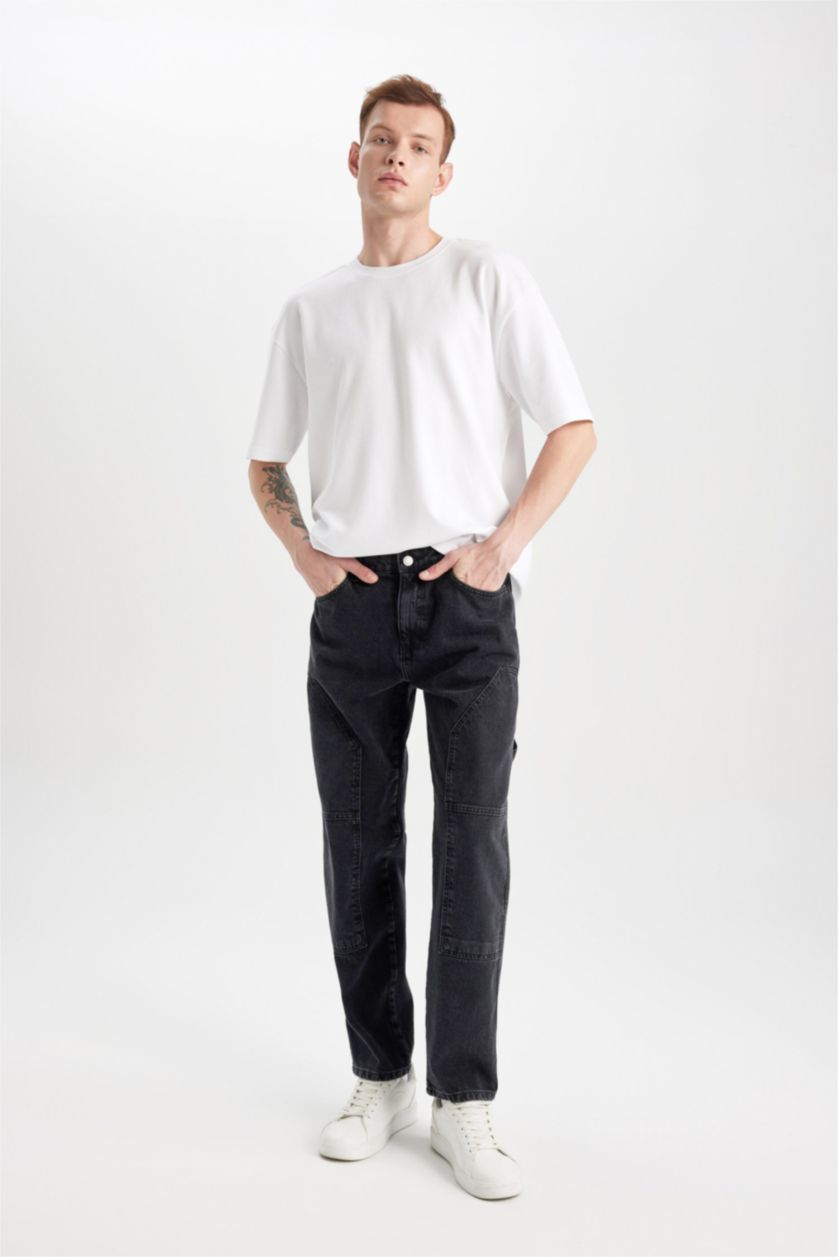 MAN Black Wide Leg Normal Waist Cargo Pants